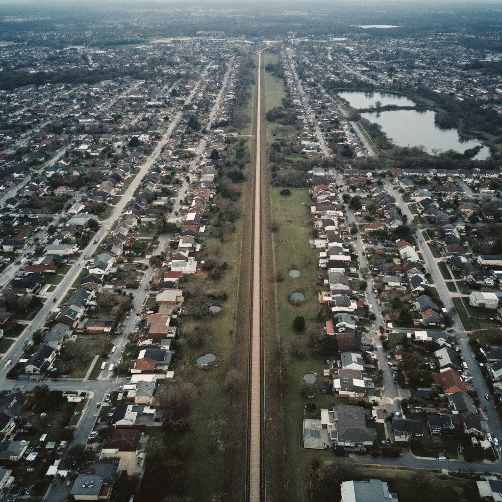 Fishers rooftops and the rail-trail corridor from above